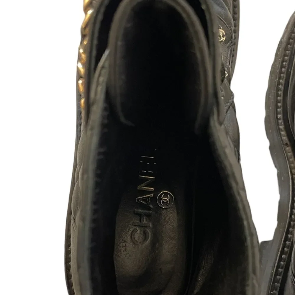 CHANEL Fall 2021 Black Lambskin Lace-Up Boots |Size: 38|